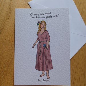 Tarjeta con ilustración de Shakespeare, Miranda - La Tempestad, tamaño A6 con sobre
