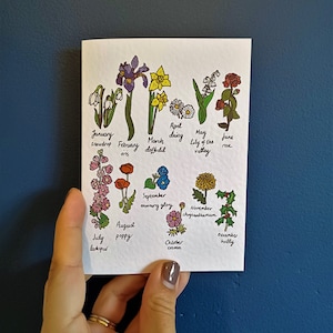 Carte d'illustration fleurs de naissance, carte A6 avec enveloppe