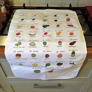 Congratulations on pregnancy tea towel baby size chart image 4