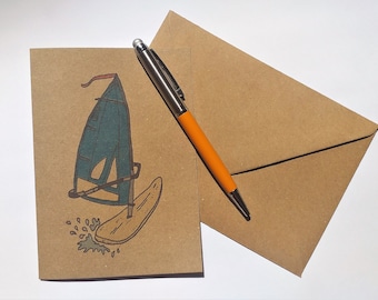 Windsurfing A6 card - brown card with envelope