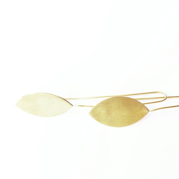 Golden plated leaf earrings.Dangle leaf earrings. Minimalist Leaf Earrings.Petal Earrings.Open hoop earrings,Geometric earrings.Gift for her