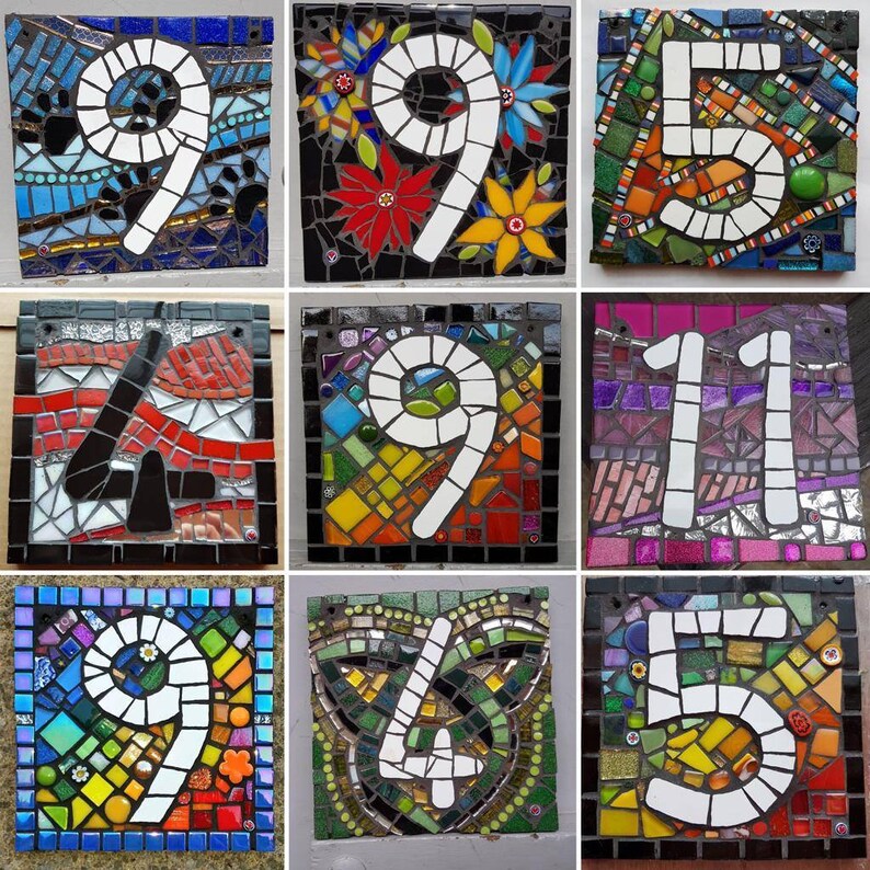 Mosaic Door number Plaques Rainbow design Etsy