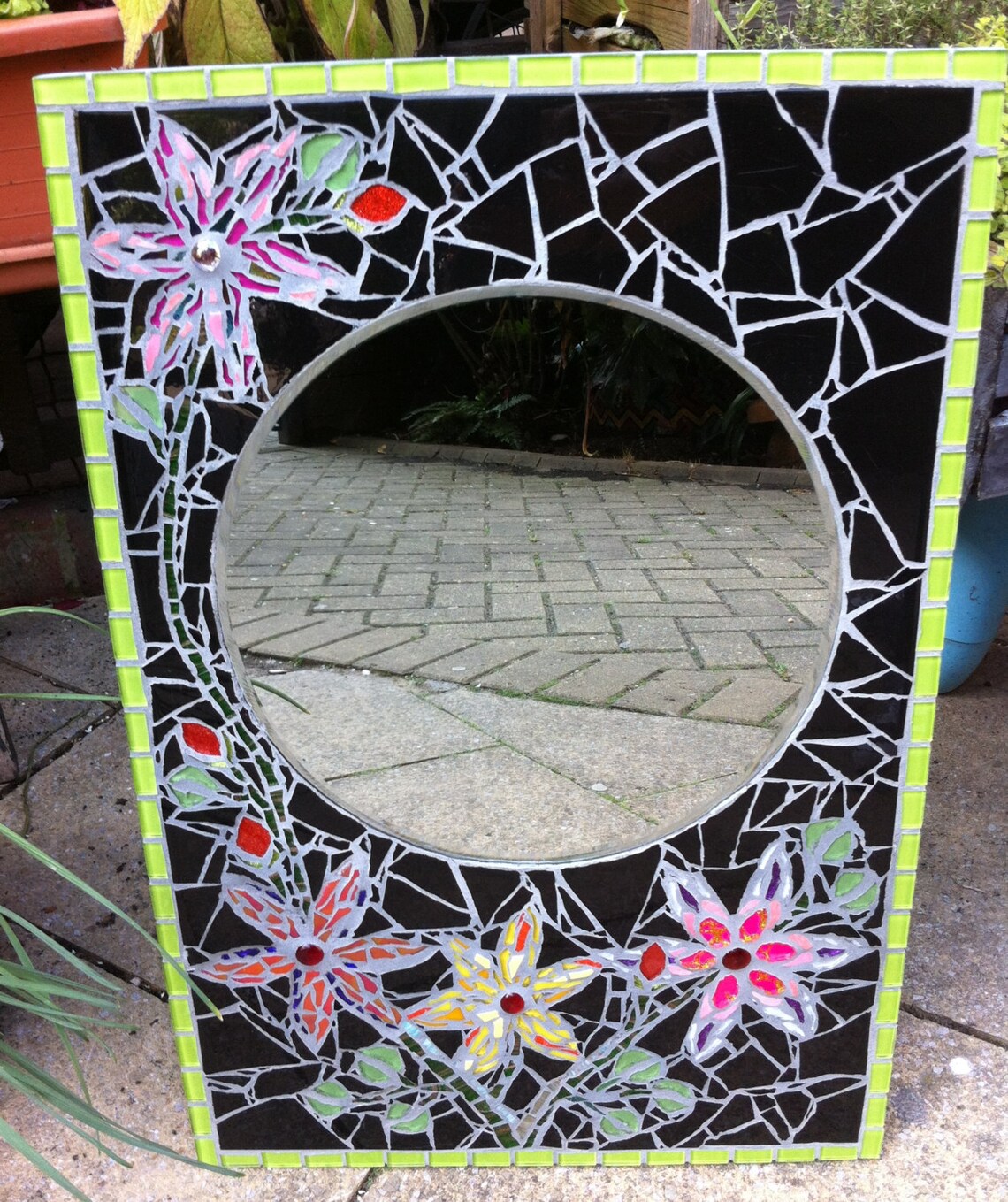 Pretty Flowers Mosaic Mirror With Colourful Pieces. Etsy