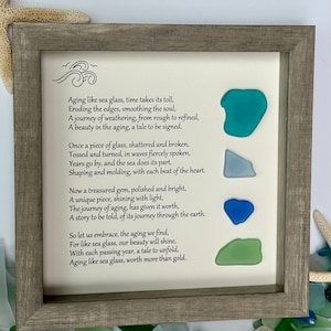 Aging like sea glass poem, Original poem for aging, Retirement gift, birthday gift, framed sea glass art, inspirational gifts, wall decor