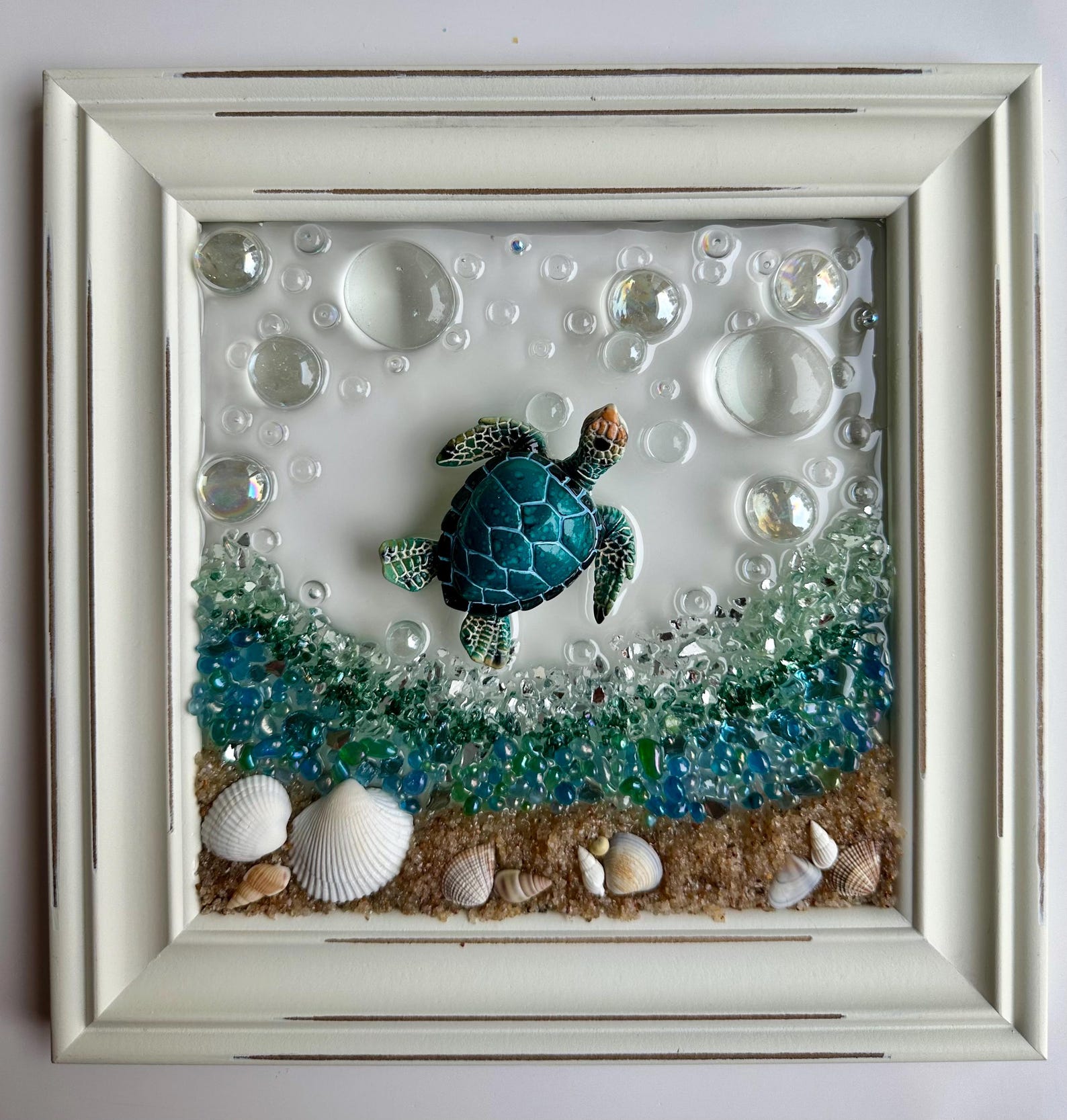 Turtle Shell Frames Sea Turtle Wall Art, Resin Glass Beach Decor, Coastal Bathroom Art ...