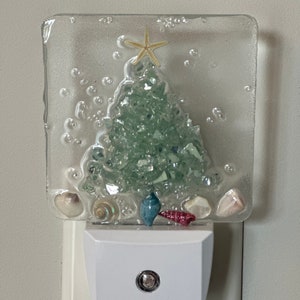 Christmas night light, crushed glass night light, christmas tree night light, small gifts, teacher gifts, christmas bathroom light,