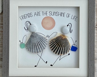 Gifts for friends, girlfriend gifts, shell art, best friend gift, sea glass art, wall decor