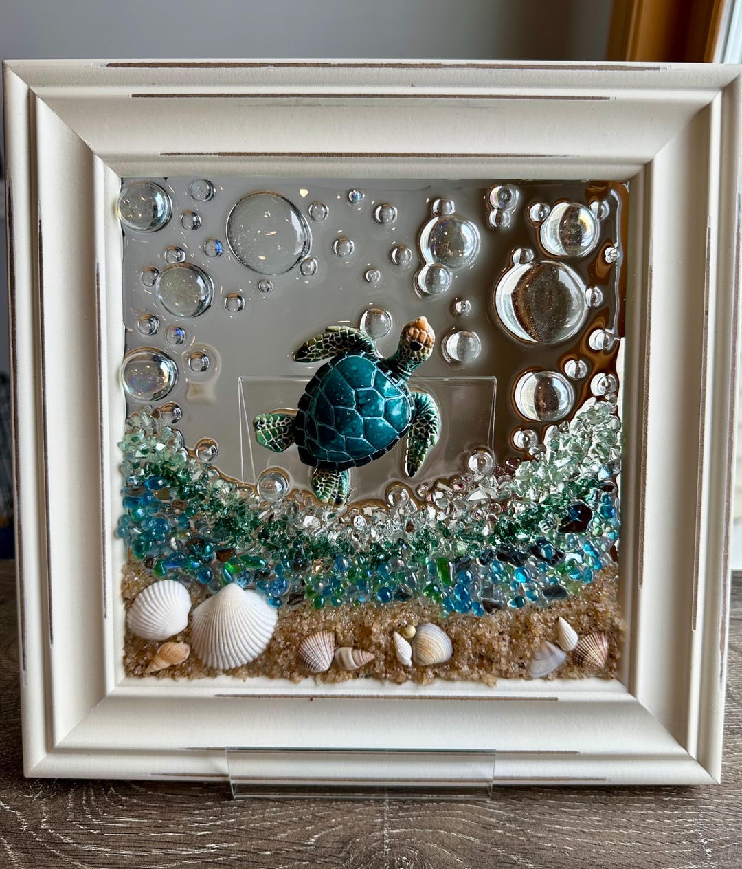 Turtle Shell Frames Sea Turtle Wall Art, Resin Glass Beach Decor, Coastal Bathroom Art ...