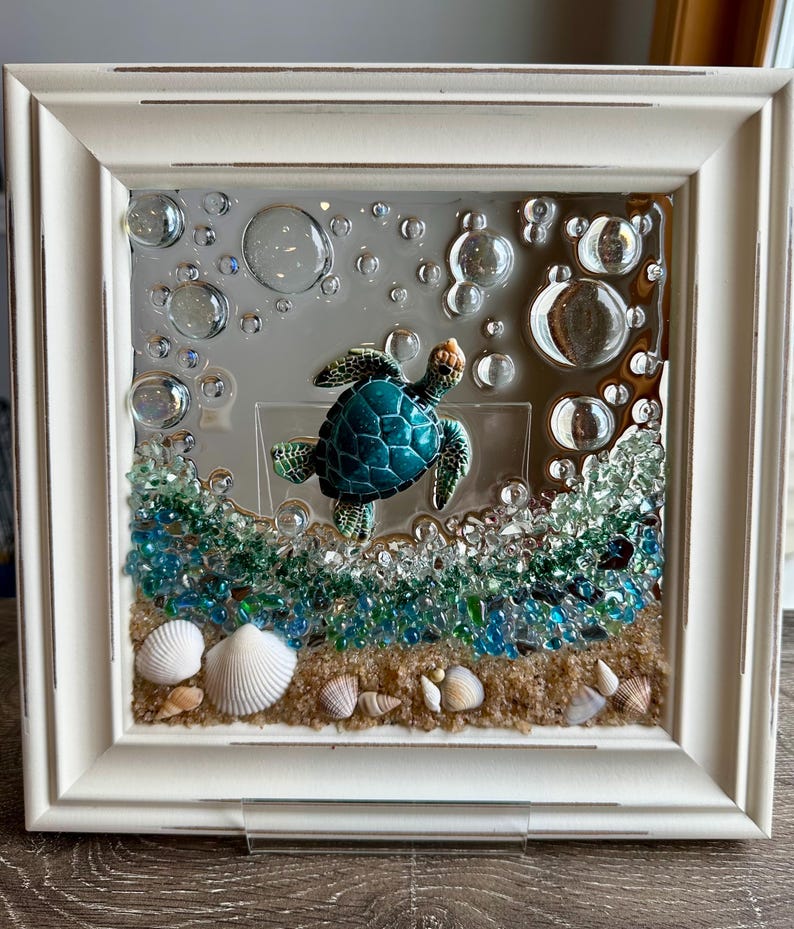 Sea Turtle Wall Art, Resin Glass Beach Decor, Coastal Bathroom Art ...