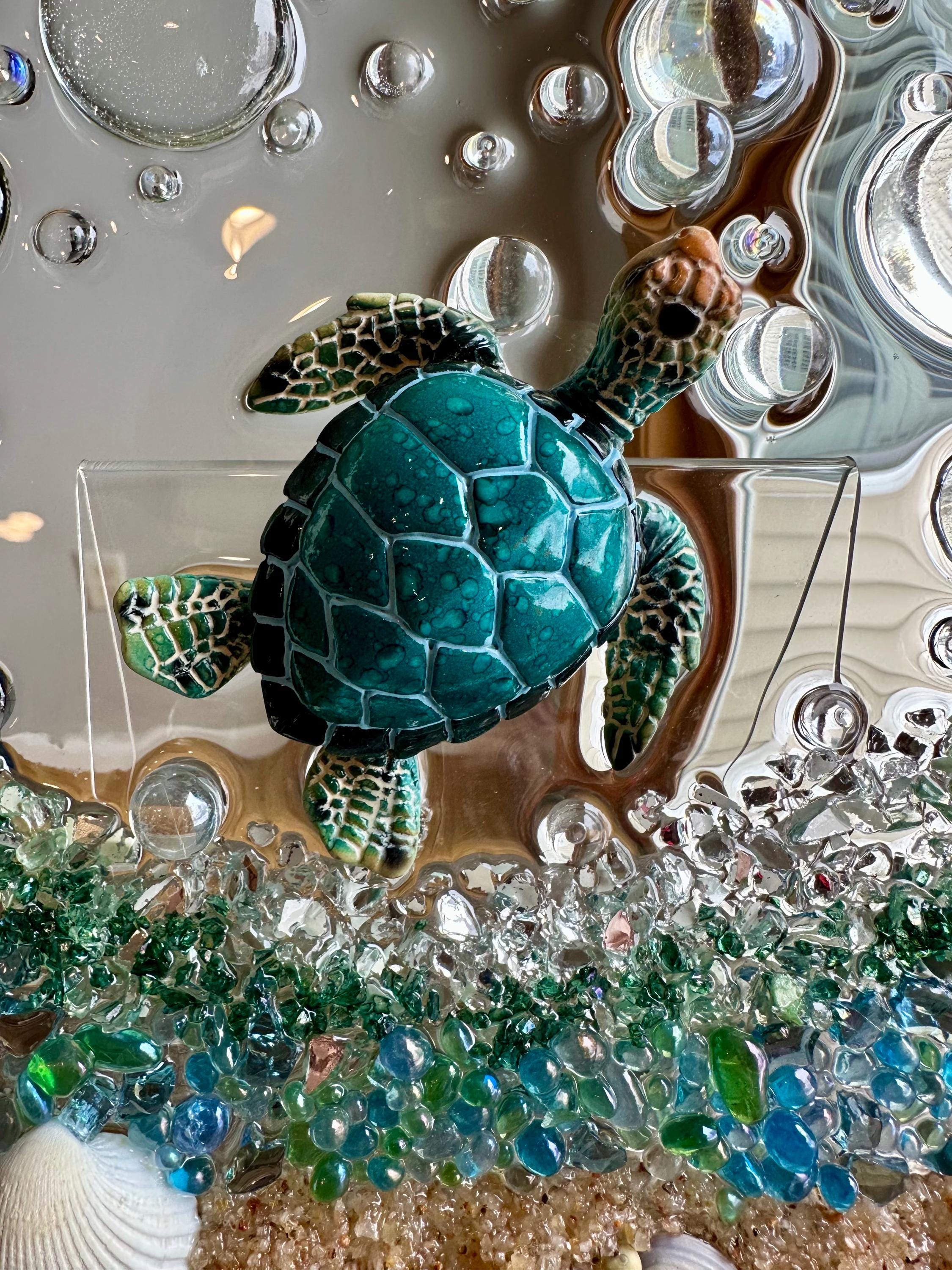 Turtle Shell Frames Sea Turtle Wall Art, Resin Glass Beach Decor, Coastal Bathroom Art ...