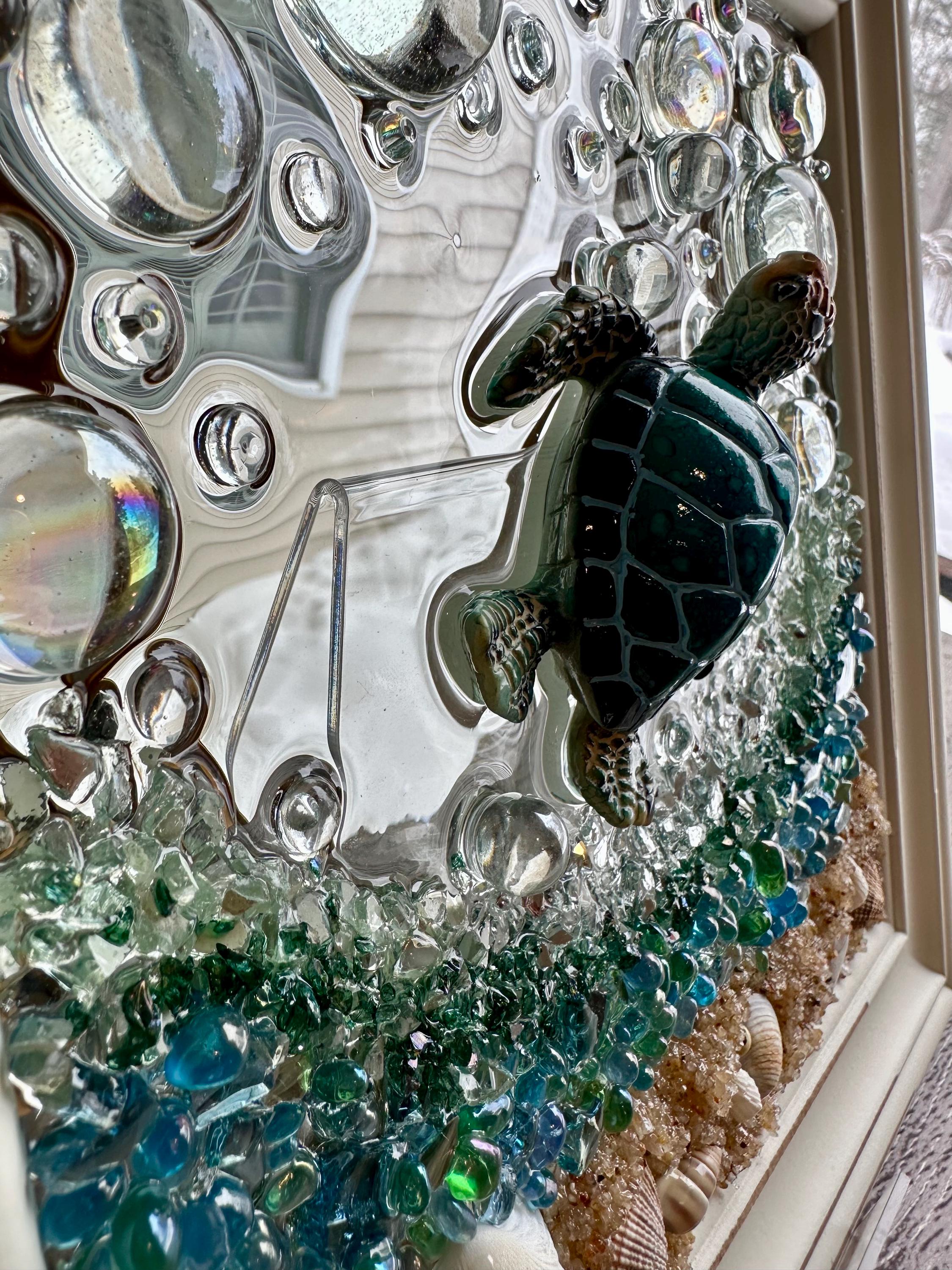 Turtle Shell Frames Sea Turtle Wall Art, Resin Glass Beach Decor, Coastal Bathroom Art ...