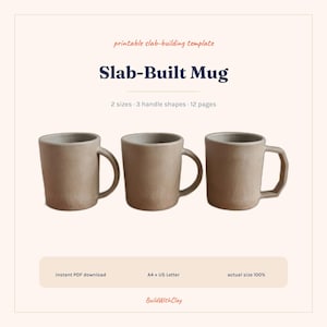 Slab Pottery Mug Template PDF, Printable Hand Building Pattern, 2 Sizes 3 Handle Shapes, Clay Slab Template A4 US Letter, Instant Download
