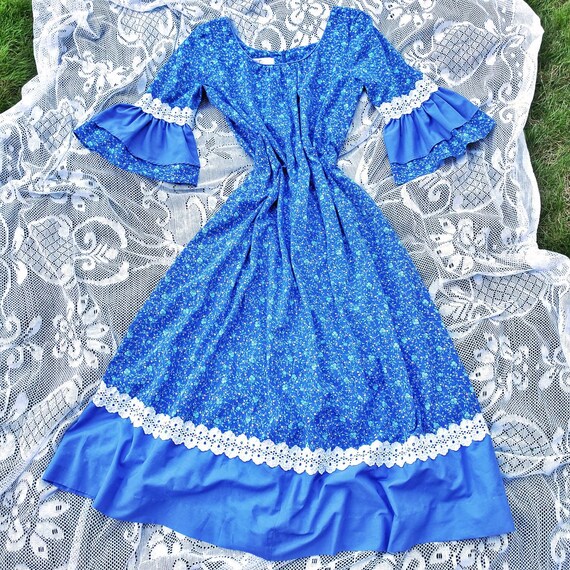 Vintage 1960s/1970s Blue Colorblock Floral Print M