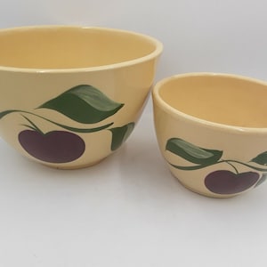 Vintage Watt Pottery Apple 3-Leaf #65  8.5 and  #63 6&quot; Mixing Bowl Made in USA