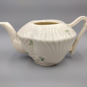Belleek Harp Shamrock Pattern Teapot w/Shell Embossed Body 6th Mark NO LID