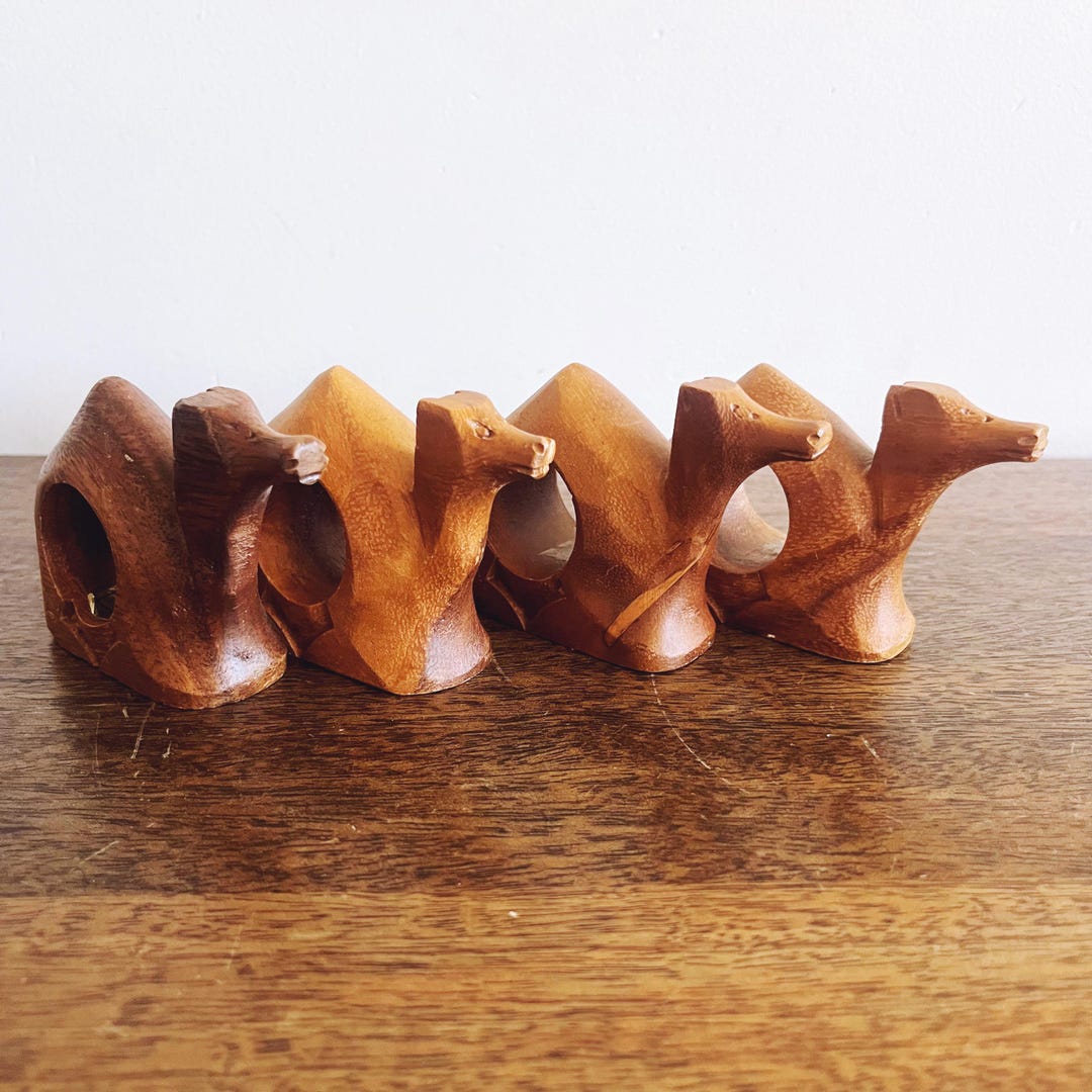 Vintage Wooden Hand-carved Camel Napkin Rings - Set of 4 - Made in the ...