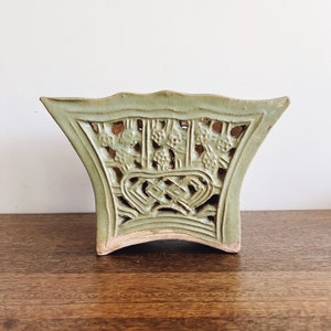 Vintage Celadon Ceramic Hanging Planter image 2