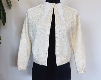 Vintage 1940s Beaded Cardigan Sweater - Small