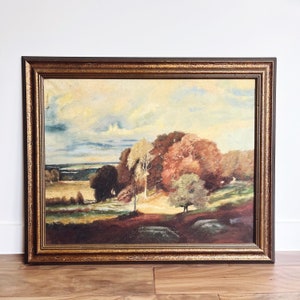 Vintage Landscape with Autumn Trees Original Signed Oil Painting immagine 1