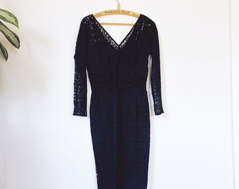 Vintage 1960s Black Lace DeTrano by Georgette Cocktail Dress