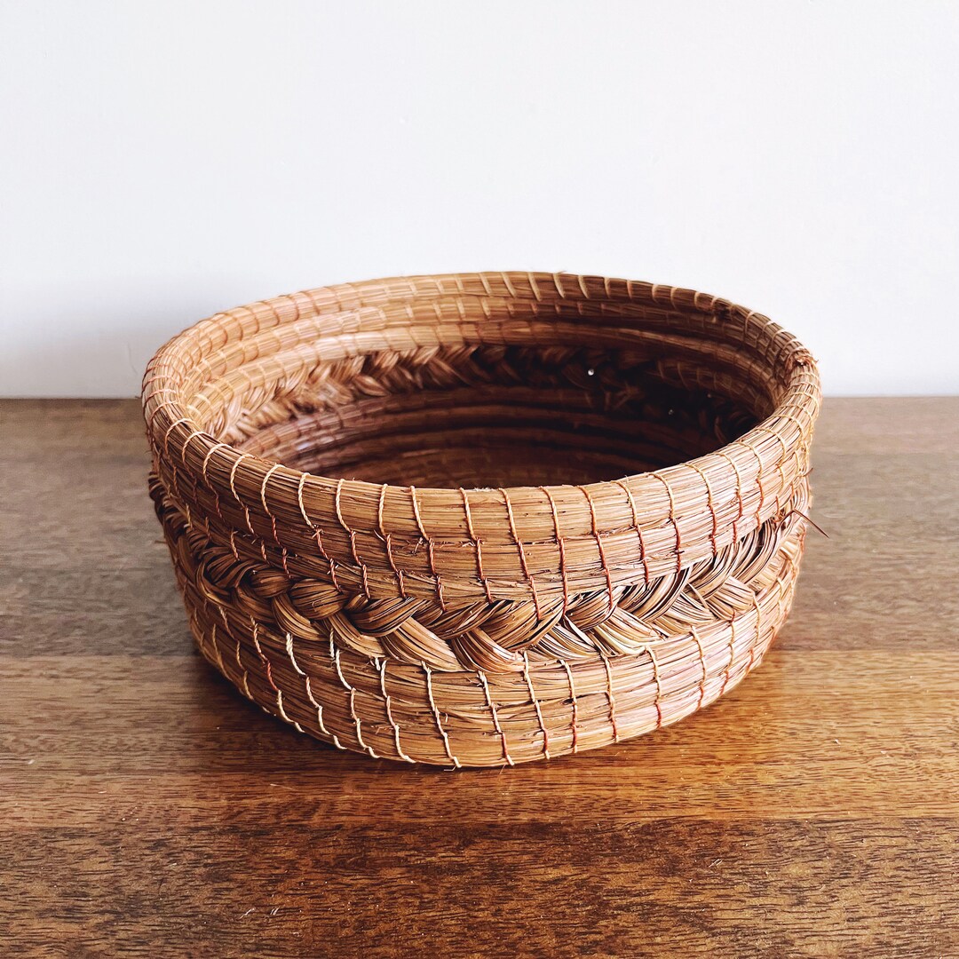 Vintage Woven Pine Needle Basket Etsy