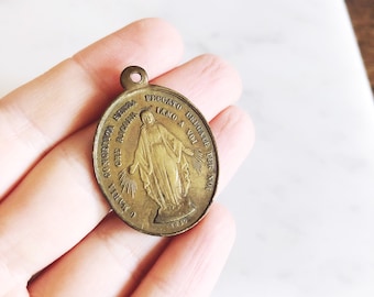 Antique Italian Brass Mary and Pope Pius IX Medal Pendant
