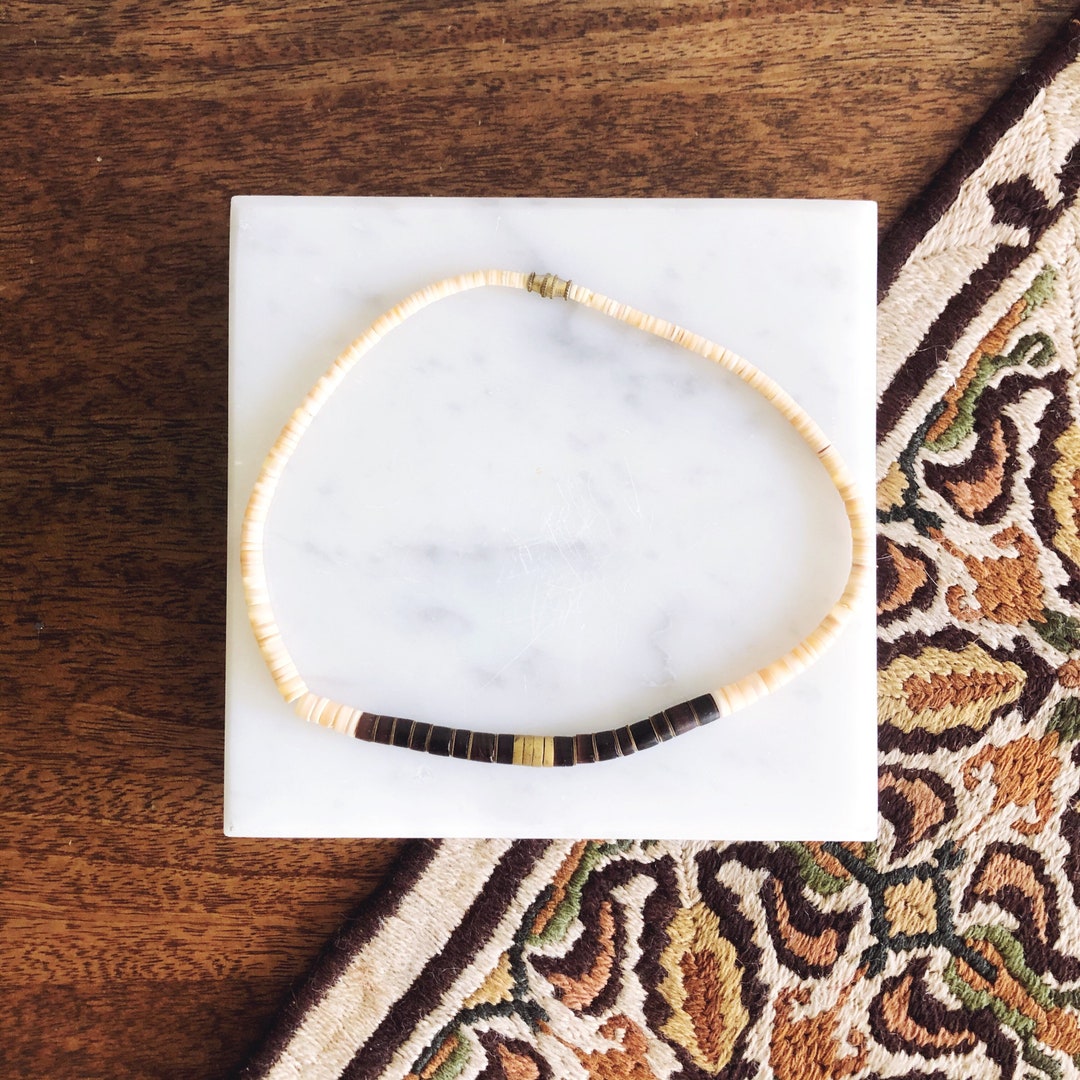 Vintage 90s Shell and Brass Beaded Choker - Etsy