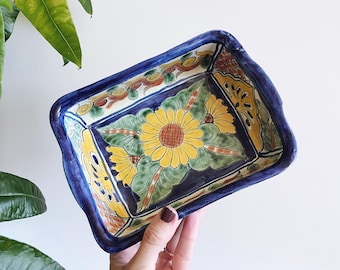 vintage Mexican handmade pottery serving dish