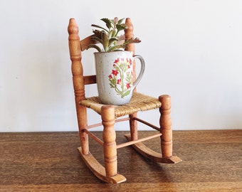 Vintage Wooden Rocking Chair Plant Stand