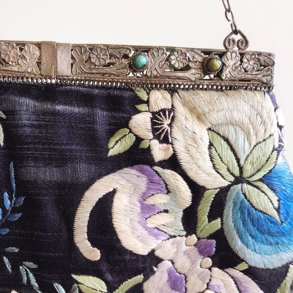 Antique 1920s Chinese Silk Embroidered Handbag wi… - image 7