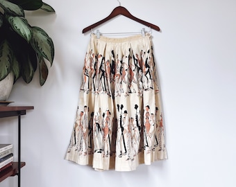 Vintage 1950s Musician Parade Print Full Skirt