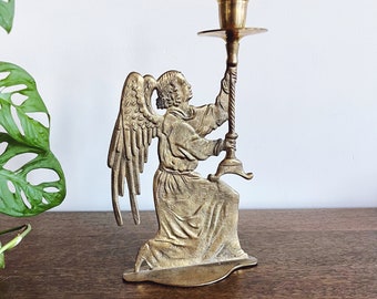 Vintage Brass Angel Candlestick Holder