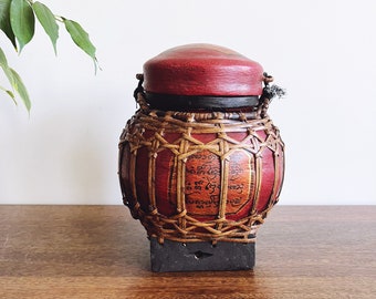 Vintage Thai Painted Wooden Rice Container