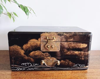 Vintage Chinese Black Lacquer Wooden Box