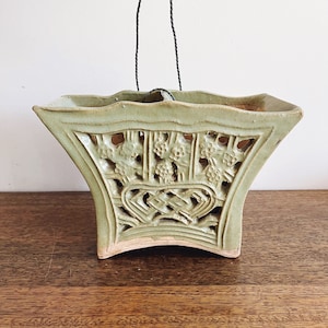 Vintage Celadon Ceramic Hanging Planter image 3