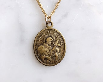 Vintage Catholic Brass Medal Necklace from Quebec, Canada