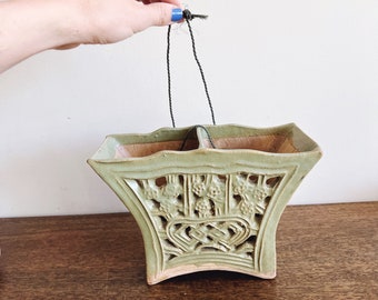 Vintage Celadon Ceramic Hanging Planter