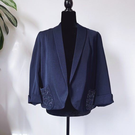 Vintage 1940s Navy Beaded Women’s Blazer - Isman … - image 1