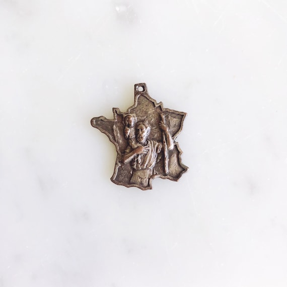 Vintage French St. Christopher and Lourdes Medal - image 1