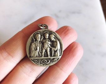 Vintage Italian Catholic Pope Pius XII and Holy Family Pendant Medal