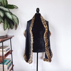 Vintage 80s Faux Fur Leopard and Satin Stole