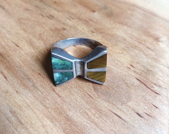 Vintage Men’s Turquoise and Tiger’s Eye Sterling Silver Ring
