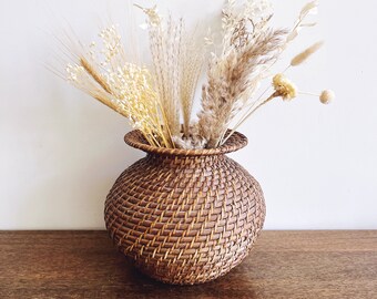 Vintage Filipino Woven Rattan and Wooden Basket