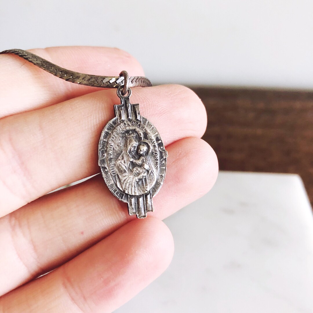 Vintage Our Lady of Mount Carmel Necklace Medal on Sterling Silver ...