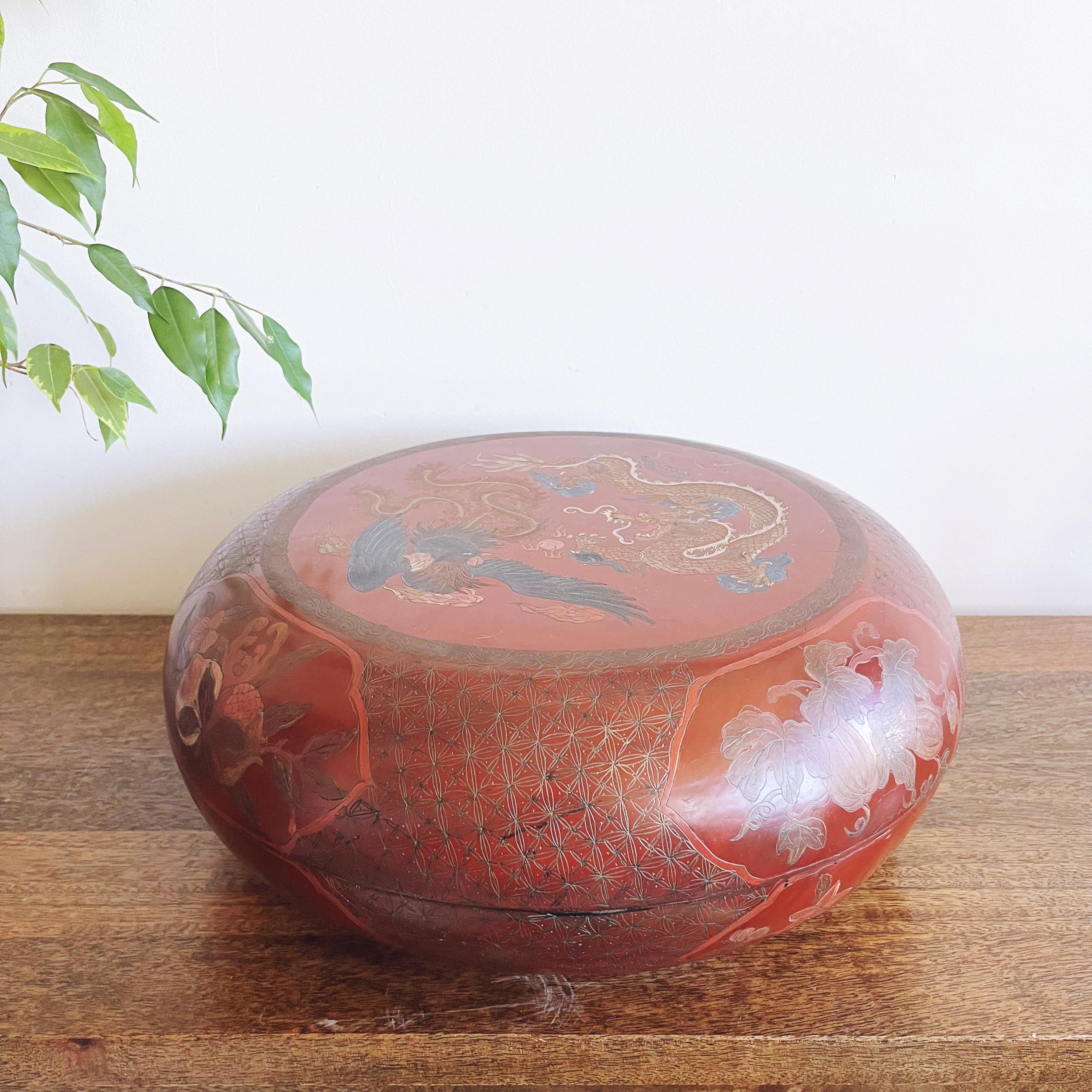 Antique Chinese Red Lacquer Phoenix and Dragon Box - Etsy