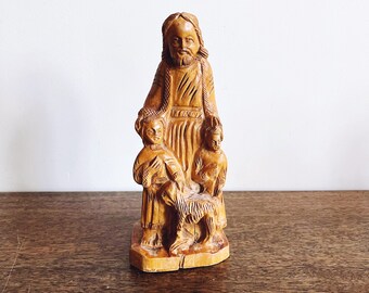 Vintage Holy Land Olive Wood Jesus Carved Statue