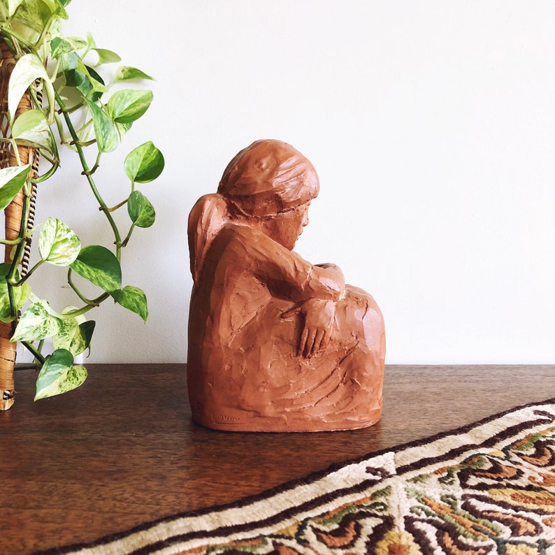 Vintage Red Clay Pensive Girl Sculpture by SC Lerma Spain Etsy