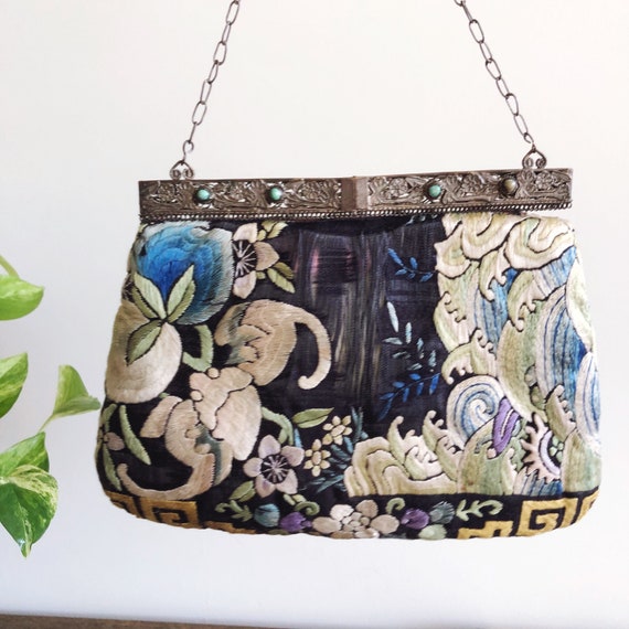 Antique 1920s Chinese Silk Embroidered Handbag wi… - image 3