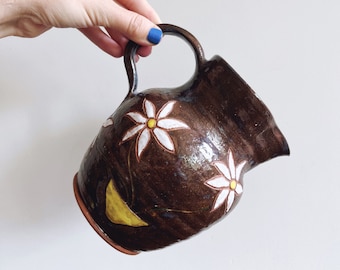 Vintage Signed Stoneware Studio Pottery Farmhouse Pitcher