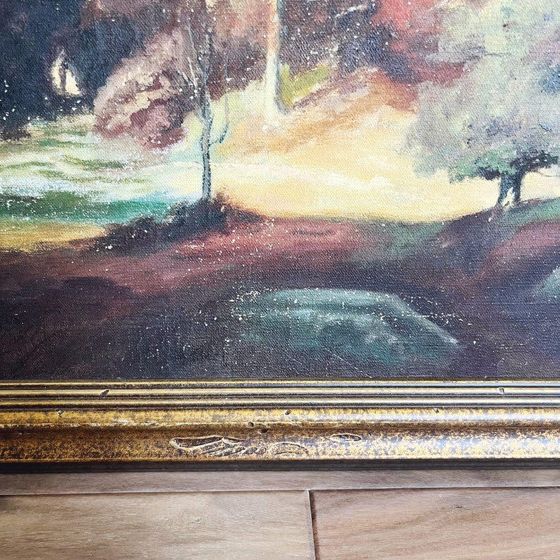 Vintage Landscape with Autumn Trees Original Signed Oil Painting immagine 5